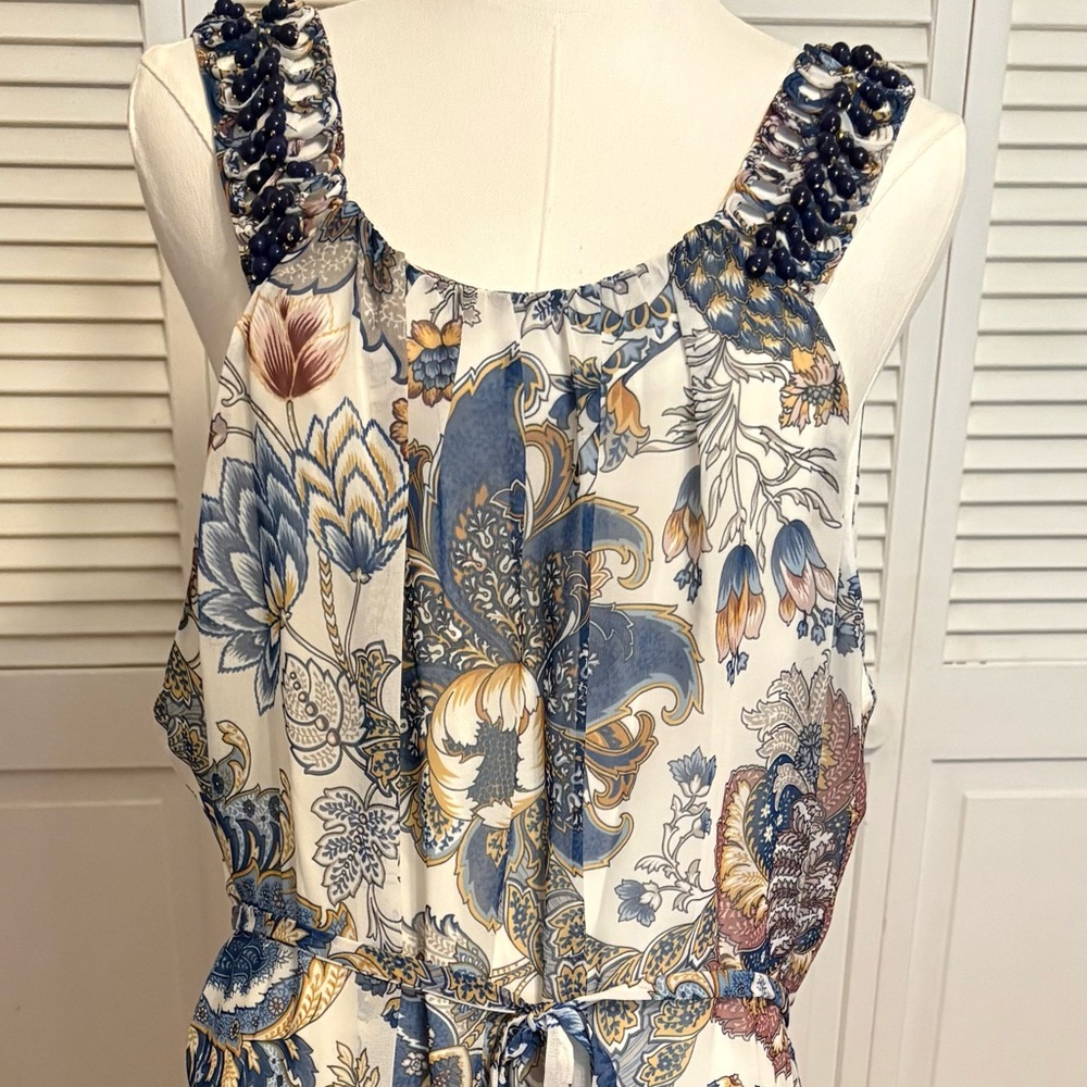 Kobi Halperin Blue and Gold Floral High Low Dress